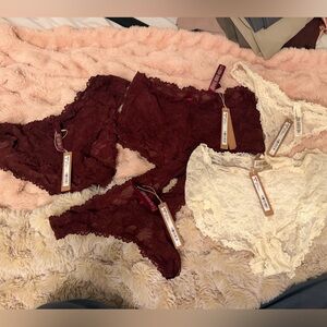 5 NWT SKIMS Stretch Lace Panties Set - Oxblood and Ecru
